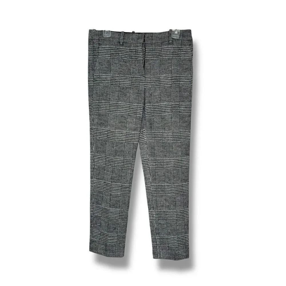Theory Treeca Check Knit Black Plaid Wool-Blend Cropped Pants Women’s Size 4